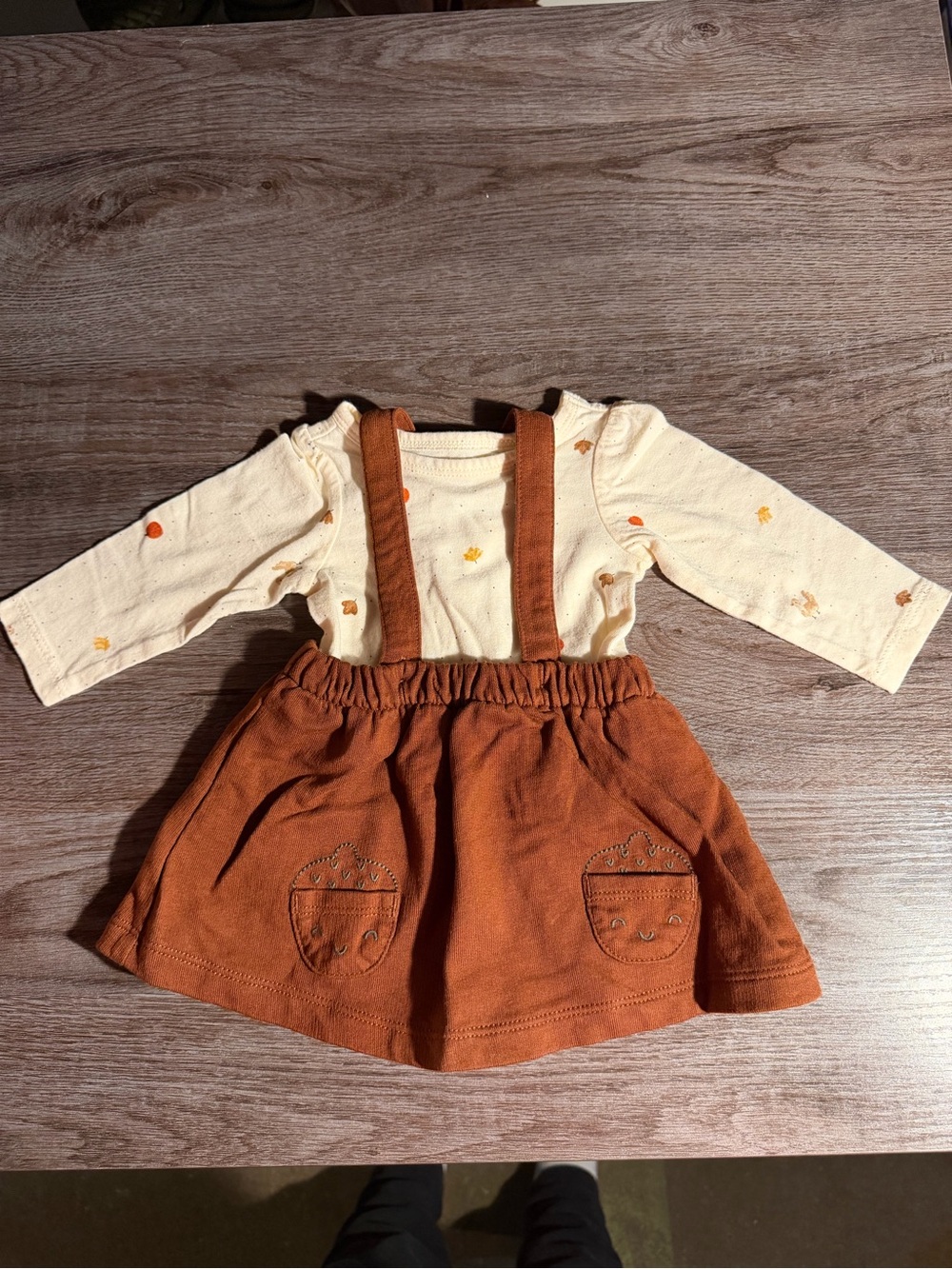 Carter's Cream Top with Rust Orange Suspender Skirt